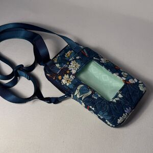 Vera Bradley RFID Mini Cellphone Crossbody Wallet "Floral Bursts" blue ID bag